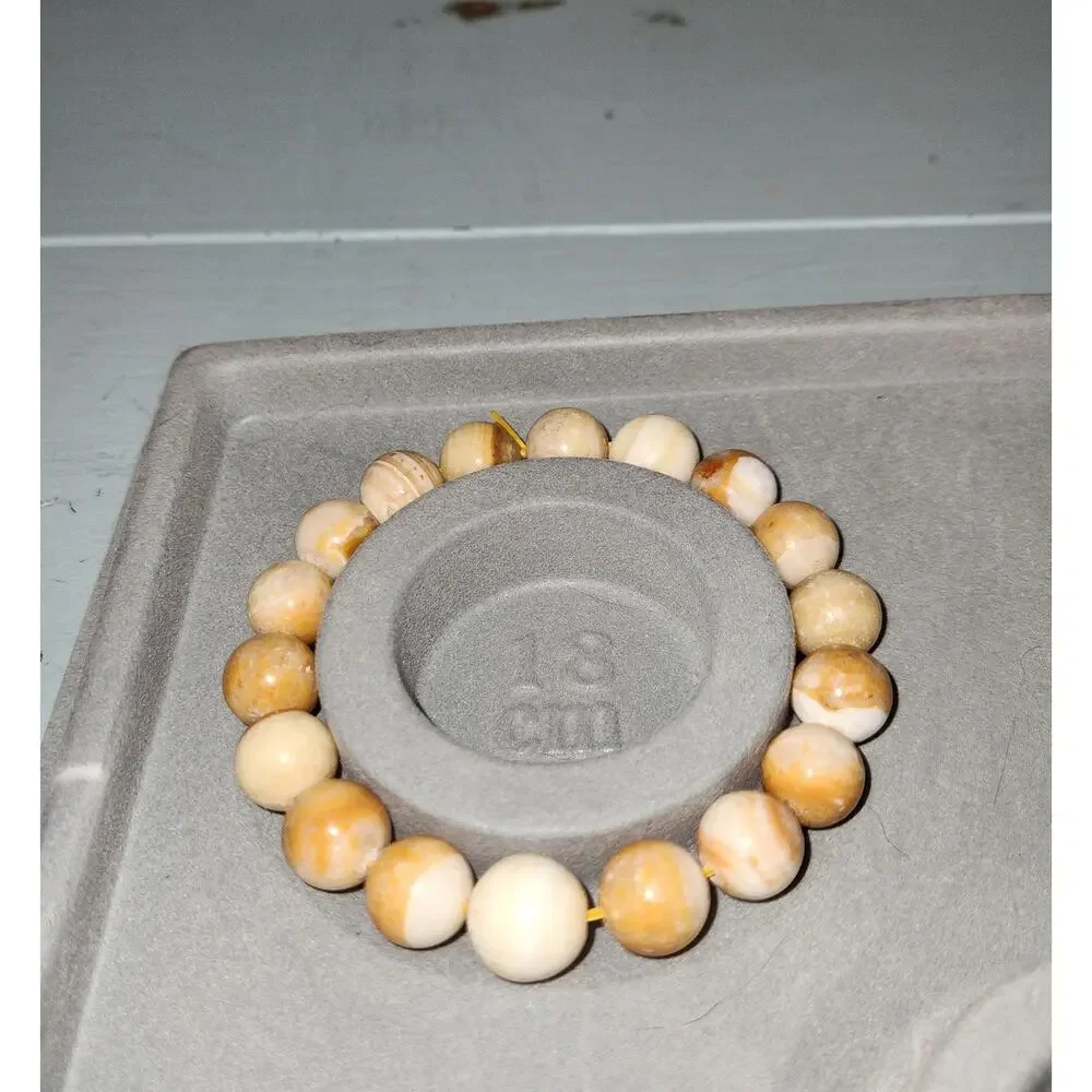 Honey Calcite Gemstone Beaded Stretch Bracelet Cream Honey Orange